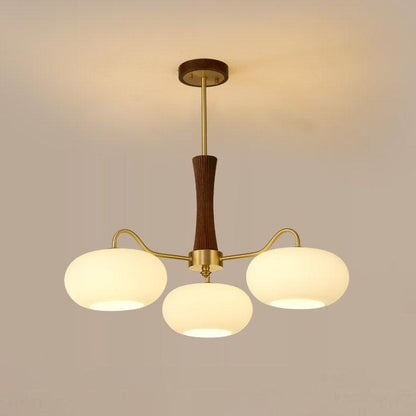 Brass Cluster Chandelier for Dining Room & Entryway – Walnut Glass Shade LED Statement Chandelier, Modern Living Room Ceiling Light