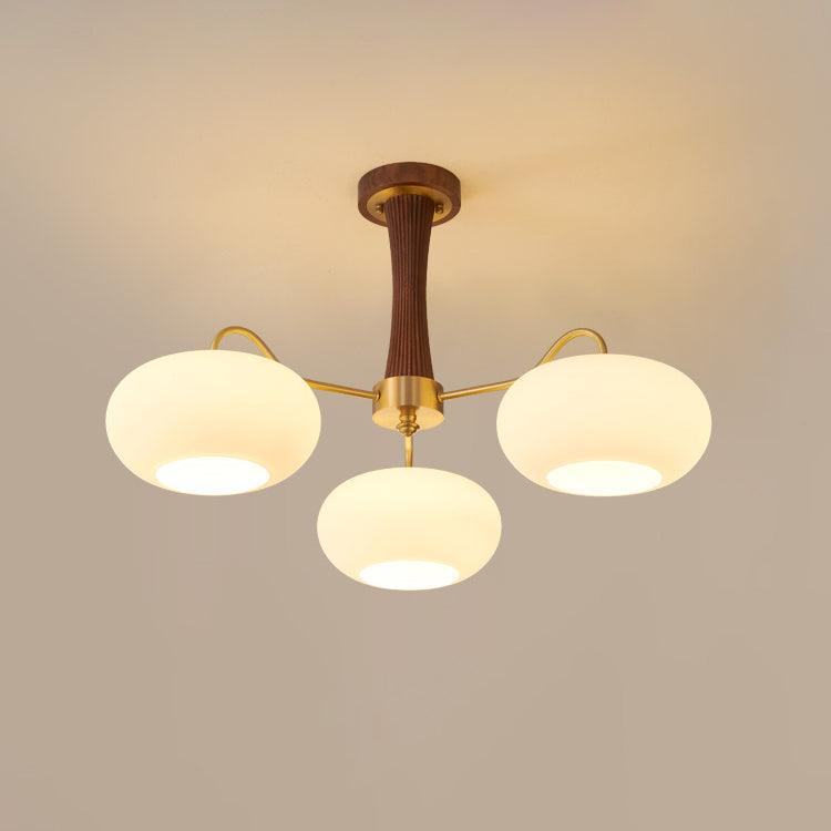 Brass Cluster Chandelier for Dining Room & Entryway – Walnut Glass Shade LED Statement Chandelier, Modern Living Room Ceiling Light