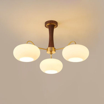 Brass Cluster Chandelier for Dining Room & Entryway – Walnut Glass Shade LED Statement Chandelier, Modern Living Room Ceiling Light
