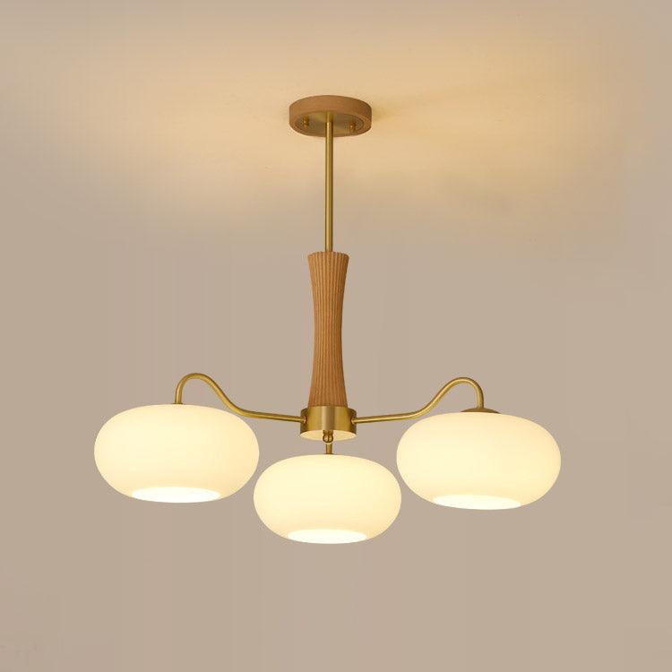 Brass Cluster Chandelier for Dining Room & Entryway – Walnut Glass Shade LED Statement Chandelier, Modern Living Room Ceiling Light