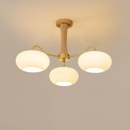 Brass Cluster Chandelier for Dining Room & Entryway – Walnut Glass Shade LED Statement Chandelier, Modern Living Room Ceiling Light