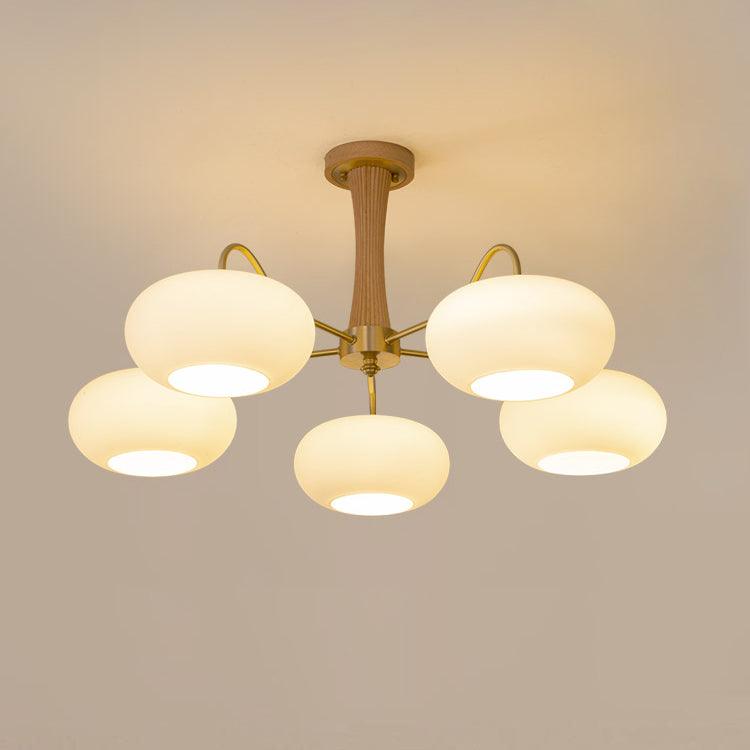Brass Cluster Chandelier for Dining Room & Entryway – Walnut Glass Shade LED Statement Chandelier, Modern Living Room Ceiling Light