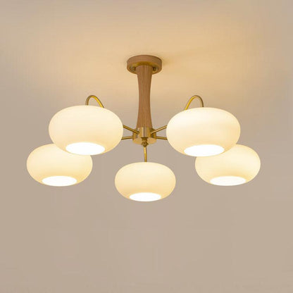 Brass Cluster Chandelier for Dining Room & Entryway – Walnut Glass Shade LED Statement Chandelier, Modern Living Room Ceiling Light