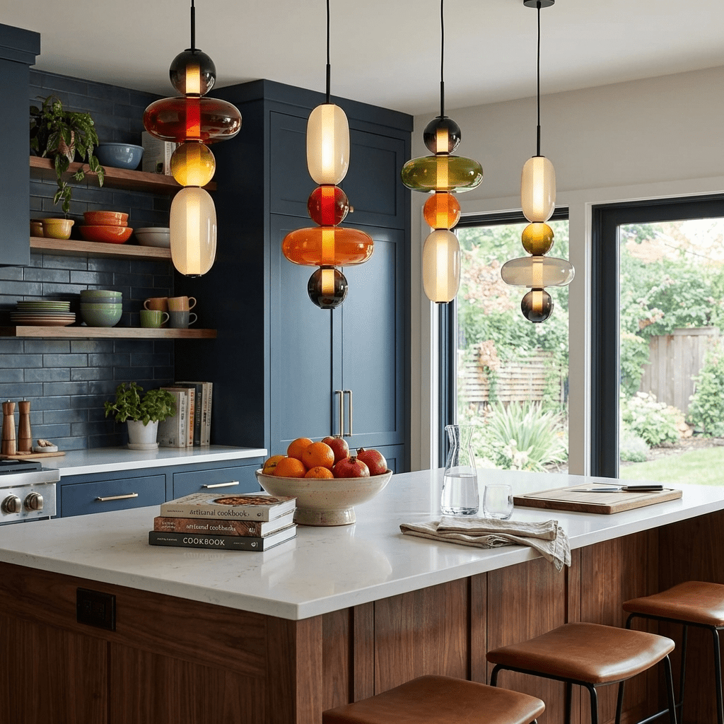 Glass Pendant Light for Kitchen Island & Dining Room – Tinted Jewel Shade LED Ceiling Light, Modern Living Room Hanging Pendant