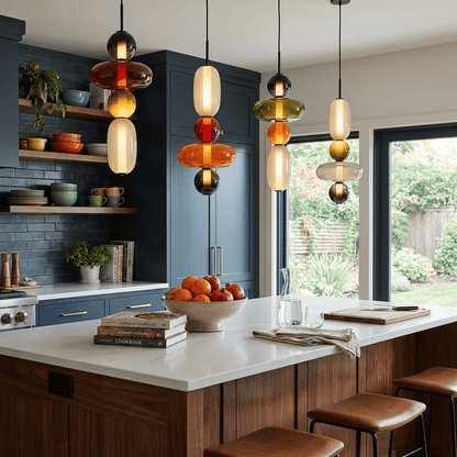 Glass Pendant Light for Kitchen Island & Dining Room – Tinted Jewel Shade LED Ceiling Light, Modern Living Room Hanging Pendant