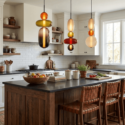 Glass Pendant Light for Kitchen Island & Dining Room – Tinted Jewel Shade LED Ceiling Light, Modern Living Room Hanging Pendant