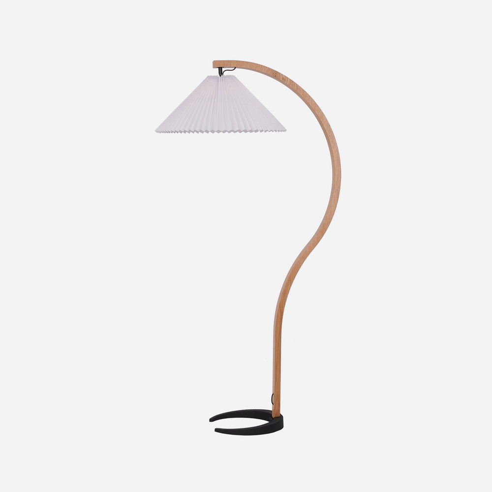 Bentwood Floor Lamp for Living Room & Reading Corner – Arc Beech Wood Standing Lamp, Linen Shade Mid-Century Bedroom Floor Light