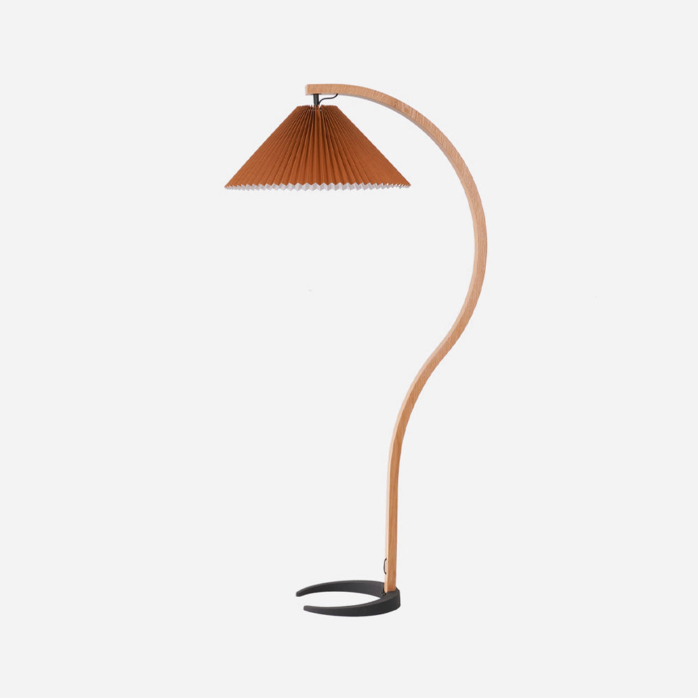 Bentwood Floor Lamp for Living Room & Reading Corner – Arc Beech Wood Standing Lamp, Linen Shade Mid-Century Bedroom Floor Light