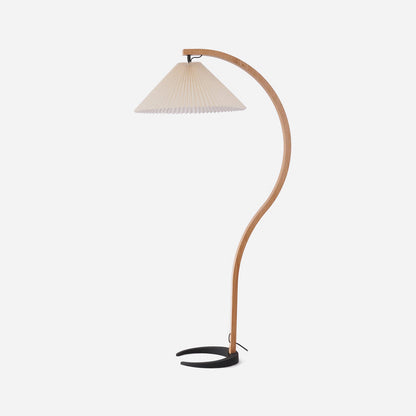 Bentwood Floor Lamp for Living Room & Reading Corner – Arc Beech Wood Standing Lamp, Linen Shade Mid-Century Bedroom Floor Light