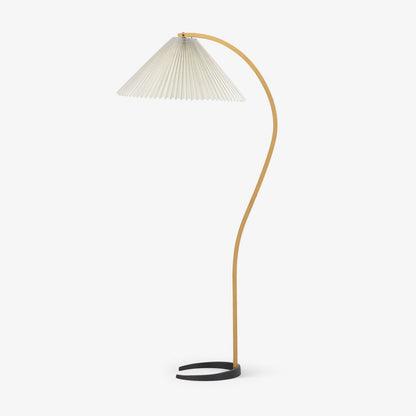 Bentwood Floor Lamp for Living Room & Reading Corner – Arc Beech Wood Standing Lamp, Linen Shade Mid-Century Bedroom Floor Light