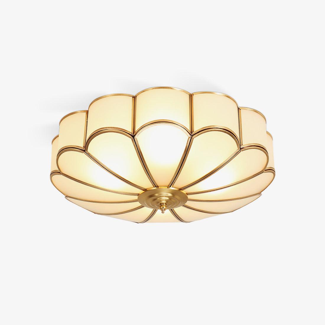 Glass Flush Mount Ceiling Light for Kitchen & Bedroom – Brass Floral Bloom LED Ceiling Light, Modern Hallway & Dining Room Fixture