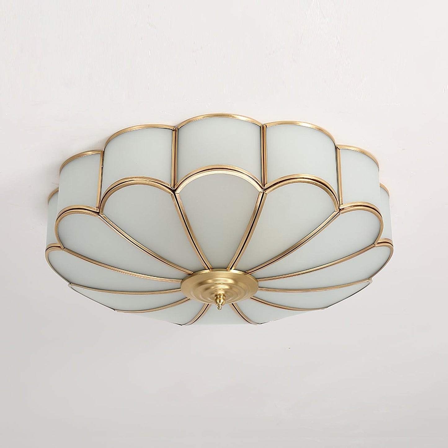 Glass Flush Mount Ceiling Light for Kitchen & Bedroom – Brass Floral Bloom LED Ceiling Light, Modern Hallway & Dining Room Fixture