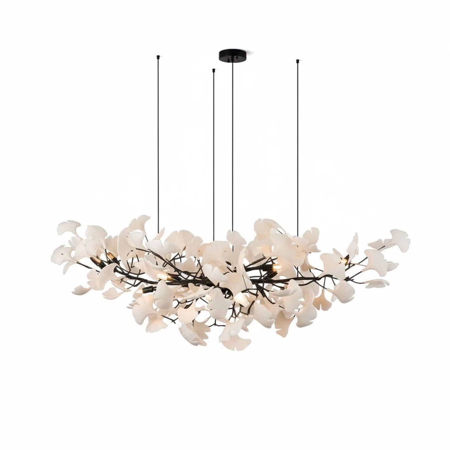 Ginkgo Leaf Chandelier for Dining Room & Living Room – Brass Sculptural LED Statement Chandelier, Modern Foyer & Stairwell Ceiling Light