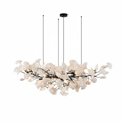 Ginkgo Leaf Chandelier for Dining Room & Living Room – Brass Sculptural LED Statement Chandelier, Modern Foyer & Stairwell Ceiling Light