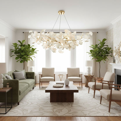 Ginkgo Leaf Chandelier for Dining Room & Living Room – Brass Sculptural LED Statement Chandelier, Modern Foyer & Stairwell Ceiling Light