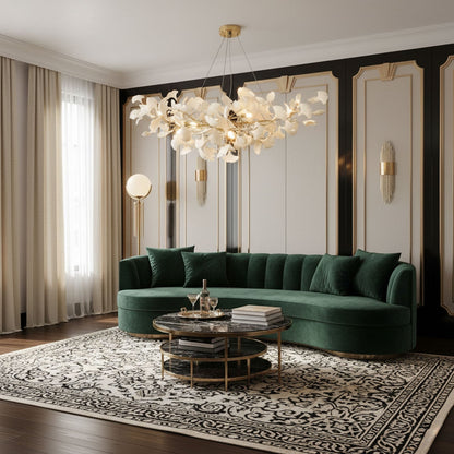 Ginkgo Leaf Chandelier for Dining Room & Living Room – Brass Sculptural LED Statement Chandelier, Modern Foyer & Stairwell Ceiling Light