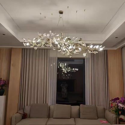 Ginkgo Leaf Chandelier for Dining Room & Living Room – Brass Sculptural LED Statement Chandelier, Modern Foyer & Stairwell Ceiling Light