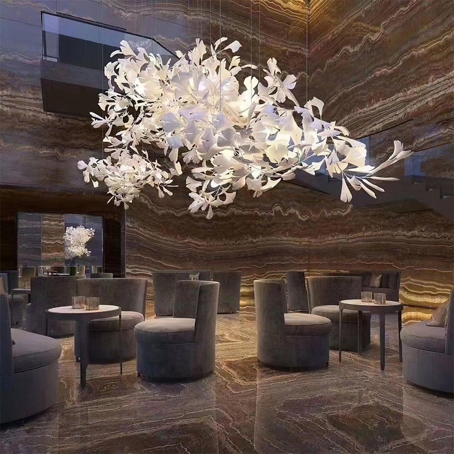 Ginkgo Leaf Chandelier for Dining Room & Living Room – Brass Sculptural LED Statement Chandelier, Modern Foyer & Stairwell Ceiling Light