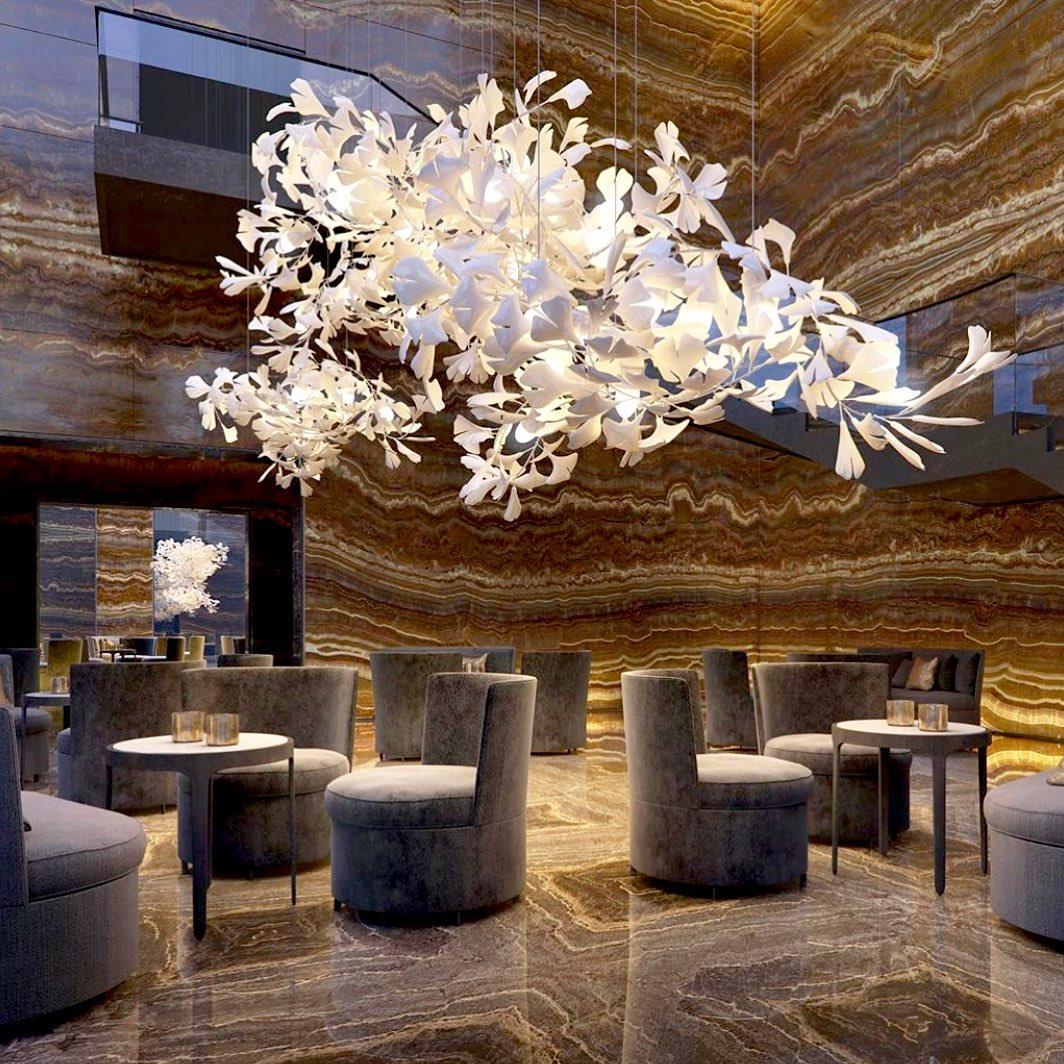 Ginkgo Leaf Chandelier for Dining Room & Living Room – Brass Sculptural LED Statement Chandelier, Modern Foyer & Stairwell Ceiling Light