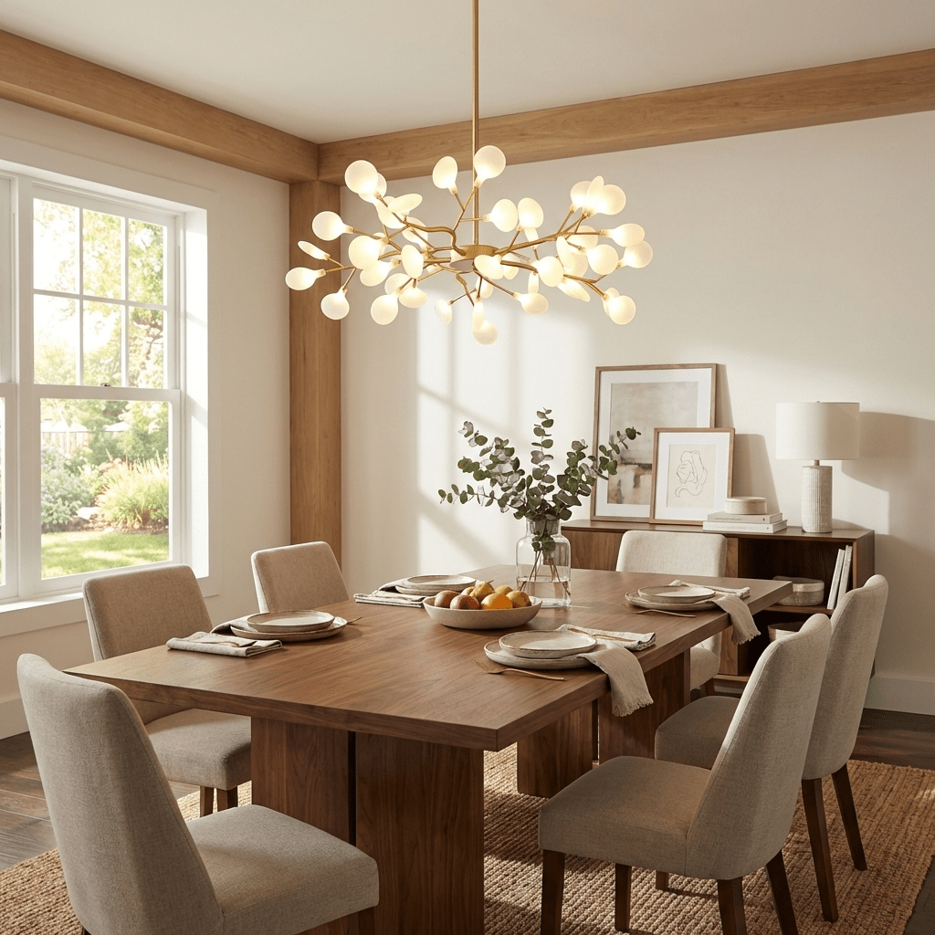 Sputnik Chandelier for Dining Room & Entryway – Mid-Century LED Starburst Ceiling Light, Modern Living Room Statement Chandelier