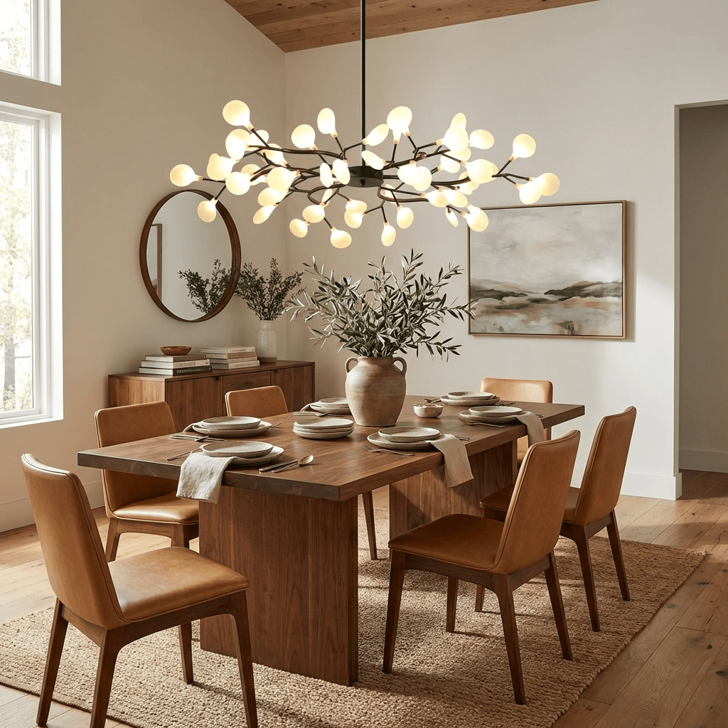 Sputnik Chandelier for Dining Room & Entryway – Mid-Century LED Starburst Ceiling Light, Modern Living Room Statement Chandelier