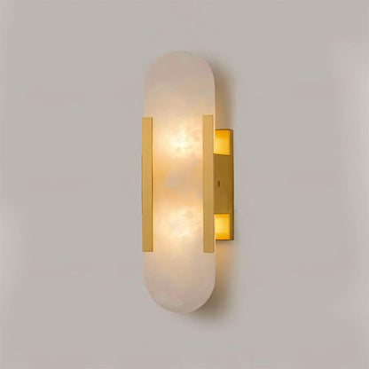 Alabaster Wall Sconce for Bedroom & Hallway – Natural Stone LED Wall Light, Oblong Brass Living Room & Entryway Wall Sconce