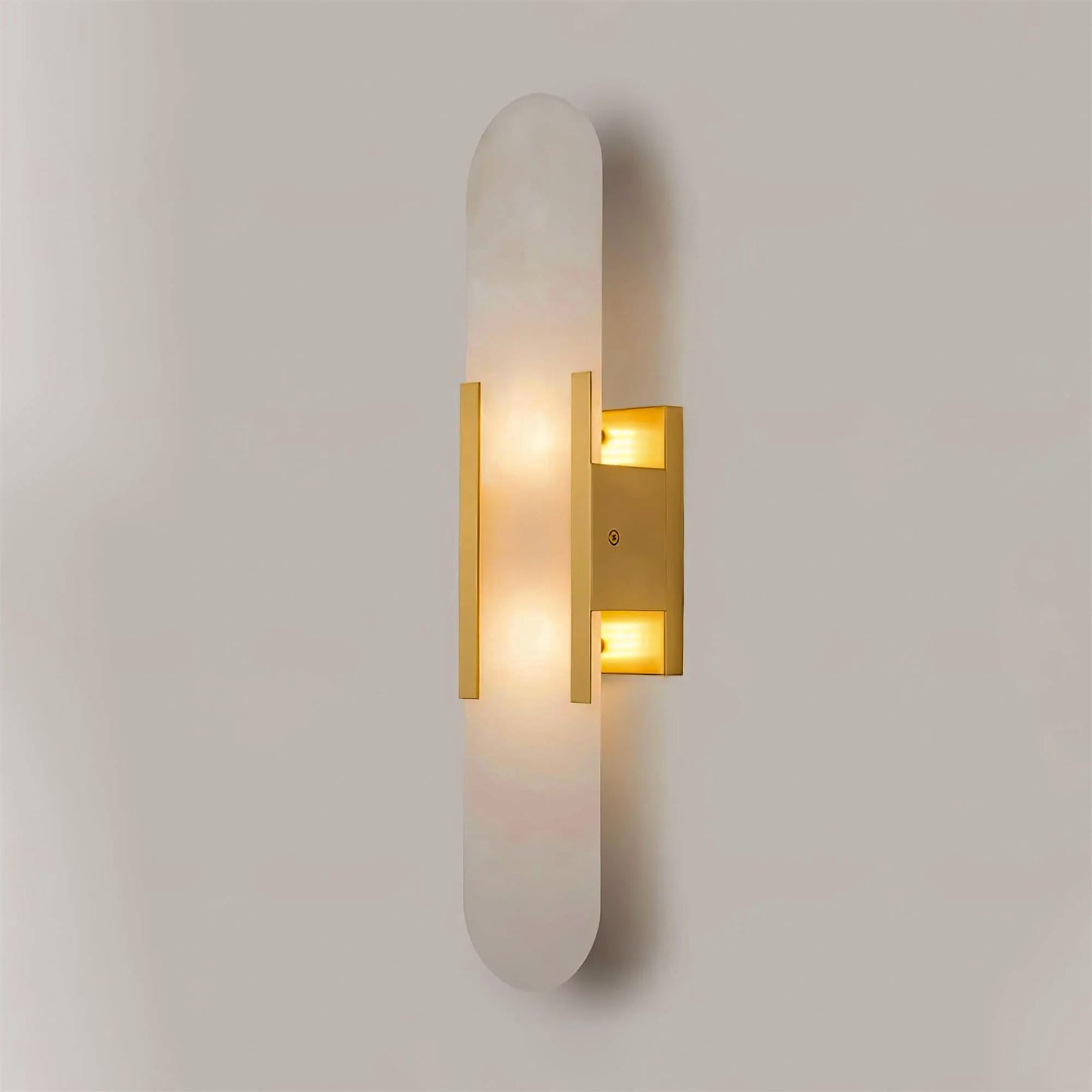 Alabaster Wall Sconce for Bedroom & Hallway – Natural Stone LED Wall Light, Oblong Brass Living Room & Entryway Wall Sconce