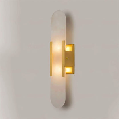 Alabaster Wall Sconce for Bedroom & Hallway – Natural Stone LED Wall Light, Oblong Brass Living Room & Entryway Wall Sconce