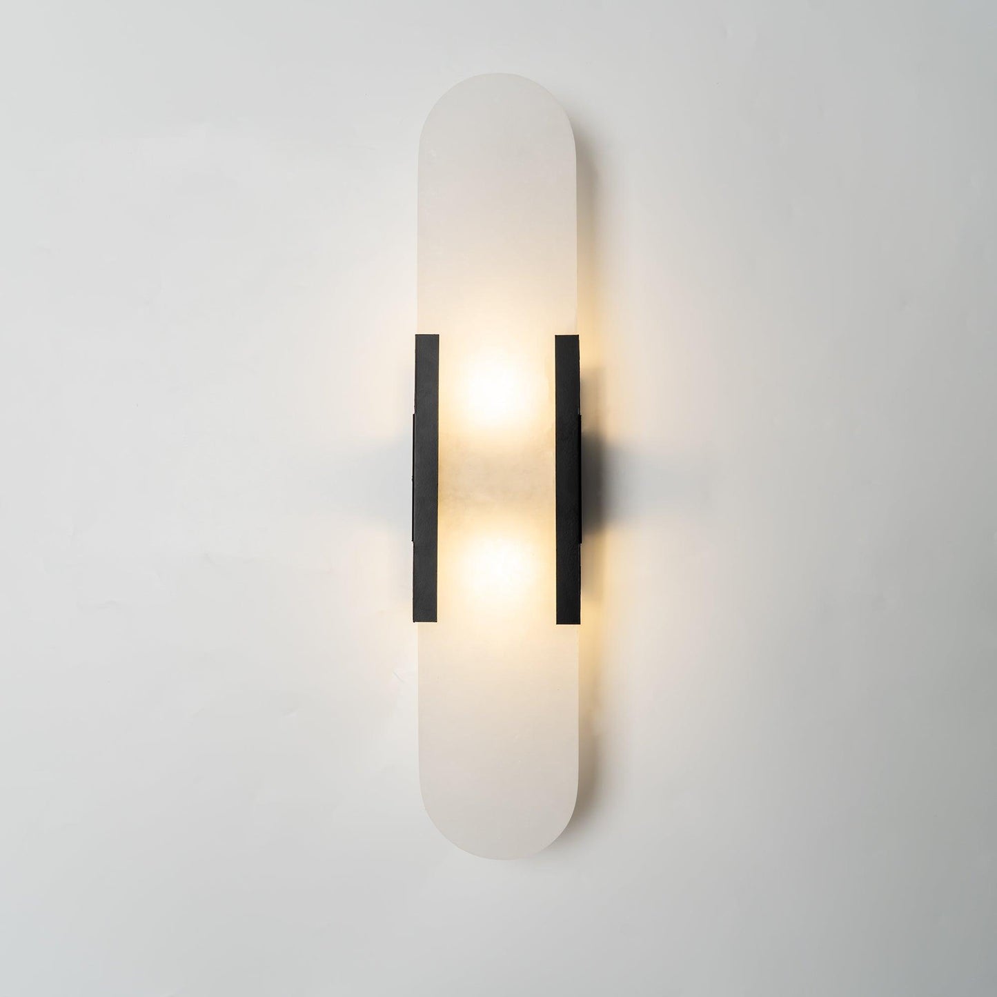 Alabaster Wall Sconce for Bedroom & Hallway – Natural Stone LED Wall Light, Oblong Brass Living Room & Entryway Wall Sconce