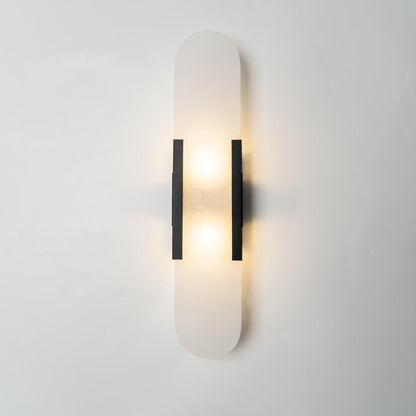 Alabaster Wall Sconce for Bedroom & Hallway – Natural Stone LED Wall Light, Oblong Brass Living Room & Entryway Wall Sconce
