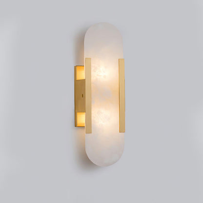 Alabaster Wall Sconce for Bedroom & Hallway – Natural Stone LED Wall Light, Oblong Brass Living Room & Entryway Wall Sconce