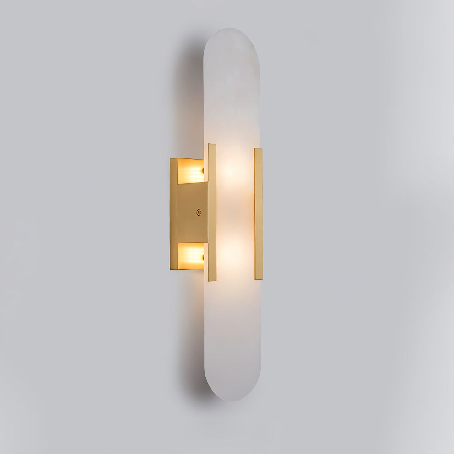Alabaster Wall Sconce for Bedroom & Hallway – Natural Stone LED Wall Light, Oblong Brass Living Room & Entryway Wall Sconce