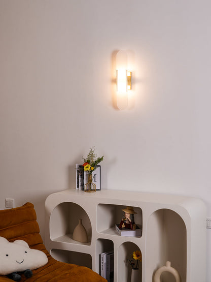 Alabaster Wall Sconce for Bedroom & Hallway – Natural Stone LED Wall Light, Oblong Brass Living Room & Entryway Wall Sconce
