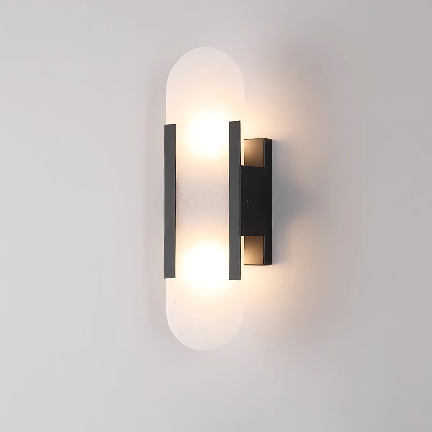 Alabaster Wall Sconce for Bedroom & Hallway – Natural Stone LED Wall Light, Oblong Brass Living Room & Entryway Wall Sconce