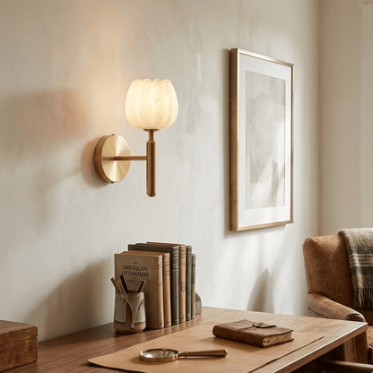 Alabaster Wall Sconce for Bedside & Hallway – Natural Stone LED Wall Light, Modern Minimalist Living Room & Entryway Wall Lamp