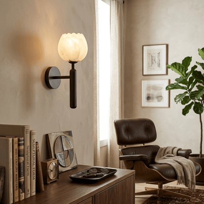 Alabaster Wall Sconce for Bedside & Hallway – Natural Stone LED Wall Light, Modern Minimalist Living Room & Entryway Wall Lamp