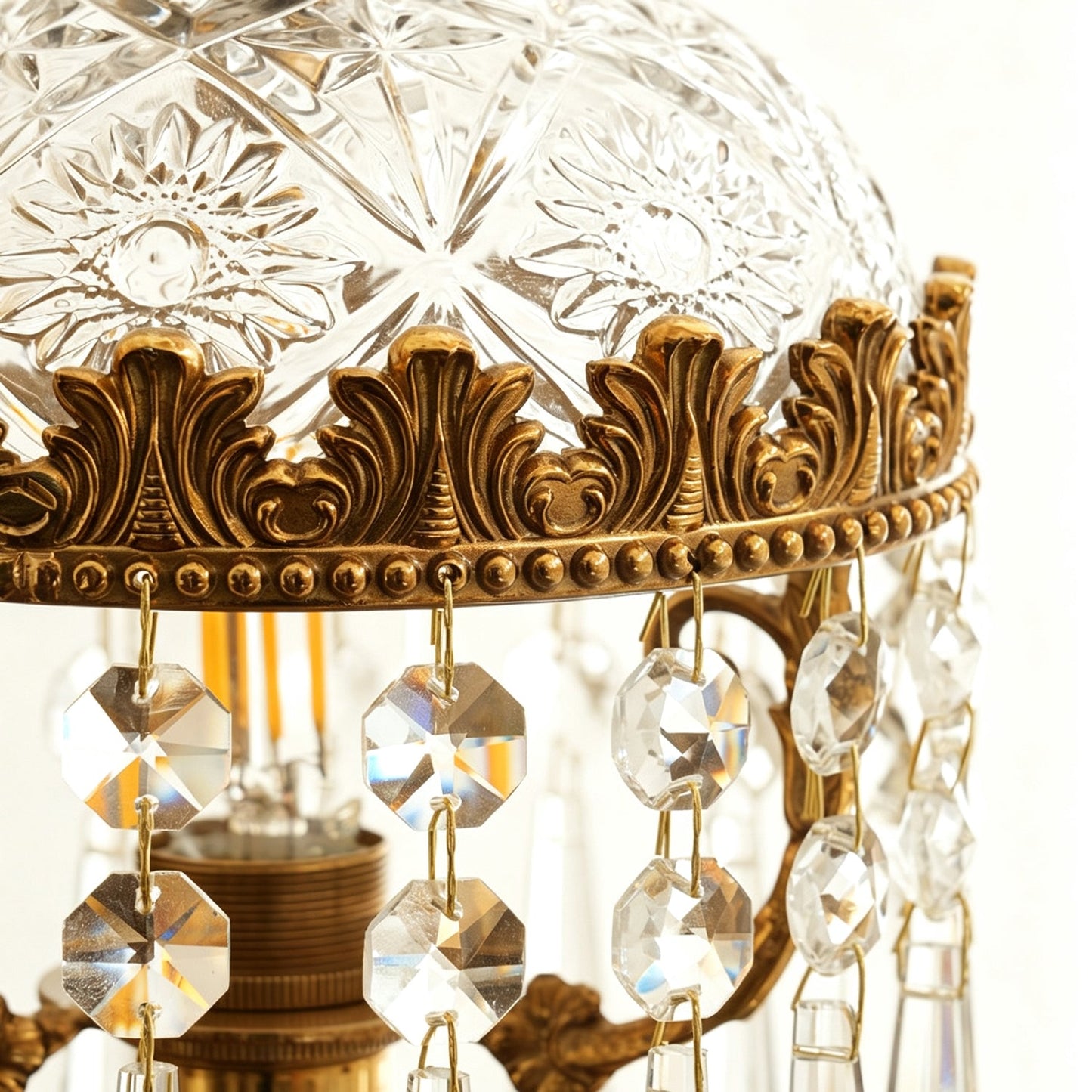 Crystal Table Lamp for Bedroom & Living Room – Baroque Frosted Glass Dome Accent Lamp, Ornate Brass Bedside & Entryway Table Light