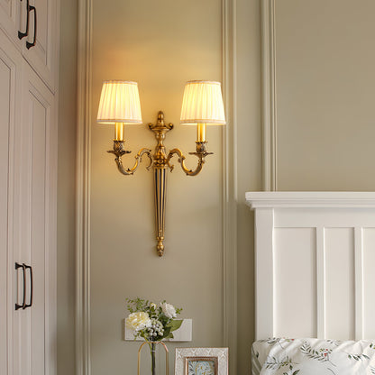 Brass Wall Sconce for Dining Room & Hallway – Neoclassical Pleated Shade Wall Light, Fluted Backplate Entryway & Living Room Sconce