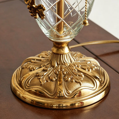Brass Table Lamp for Bedroom & Living Room – Vintage Cut-Glass Shade Accent Lamp, Ornate Dimmable Bedside & Entryway Table Light