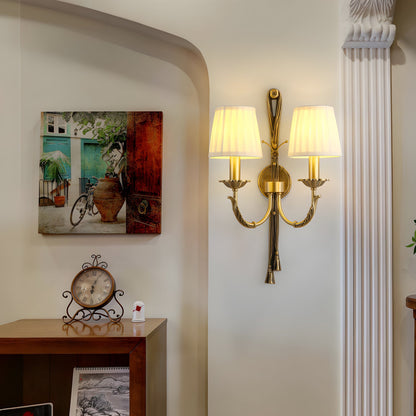Brass Wall Sconce for Dining Room & Entryway – Vintage Two-Light Wall Light, Ribbon Backplate Hallway & Living Room Double Sconce