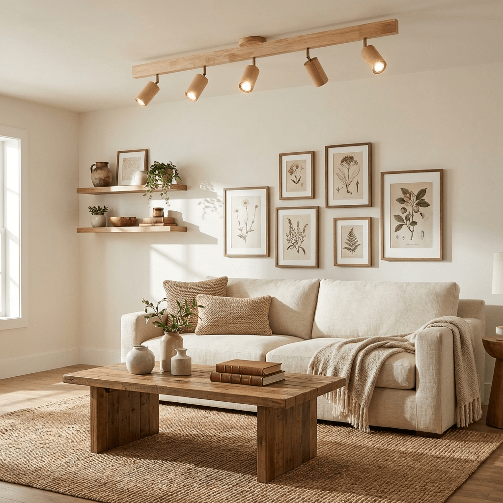 Wood Track Spotlight Ceiling Light for Kitchen & Hallway – Adjustable LED Spotlight Bar, Walnut Dimmable Modern Gallery Accent Light