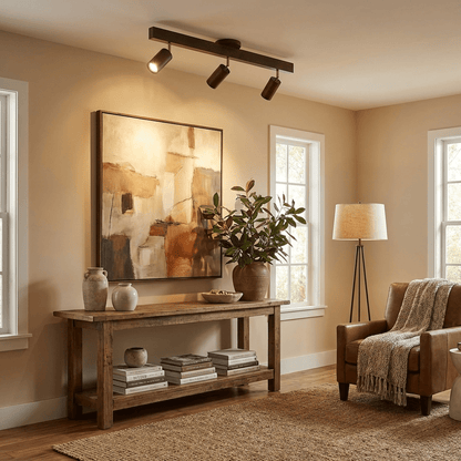 Wood Track Spotlight Ceiling Light for Kitchen & Hallway – Adjustable LED Spotlight Bar, Walnut Dimmable Modern Gallery Accent Light
