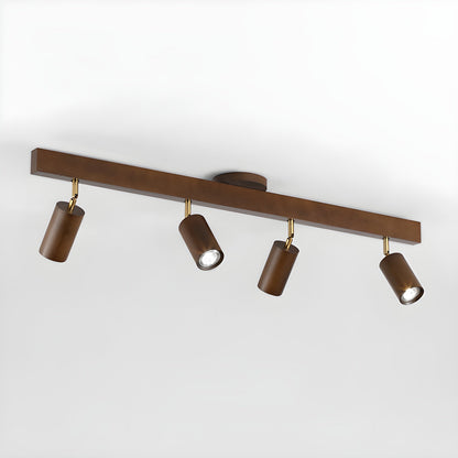 Wood Track Spotlight Ceiling Light for Kitchen & Hallway – Adjustable LED Spotlight Bar, Walnut Dimmable Modern Gallery Accent Light