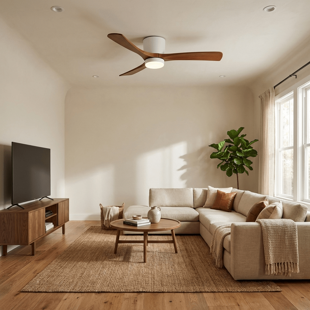 Wood Ceiling Fan with Light and Remote for Bedroom & Living Room – 48 Inch Dimmable LED Farmhouse Fan, Reversible Quiet Ceiling Fan