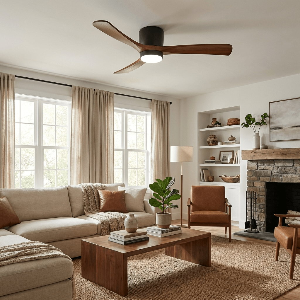 Wood Ceiling Fan with Light and Remote for Bedroom & Living Room – 48 Inch Dimmable LED Farmhouse Fan, Reversible Quiet Ceiling Fan
