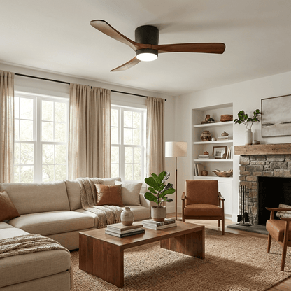 Wood Ceiling Fan with Light and Remote for Bedroom & Living Room – 48 Inch Dimmable LED Farmhouse Fan, Reversible Quiet Ceiling Fan