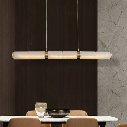 Beam Pendant Light for Kitchen Island & Dining – Brass Alabaster Linear Bar Chandelier, Modern Warm White Ceiling Light