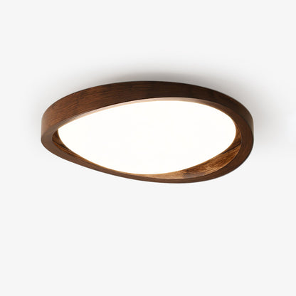 Walnut Ceiling Light for Bedroom & Living Room – Curved Wood Edge LED Flush Mount, Modern Minimalist Hallway & Kitchen Fixture