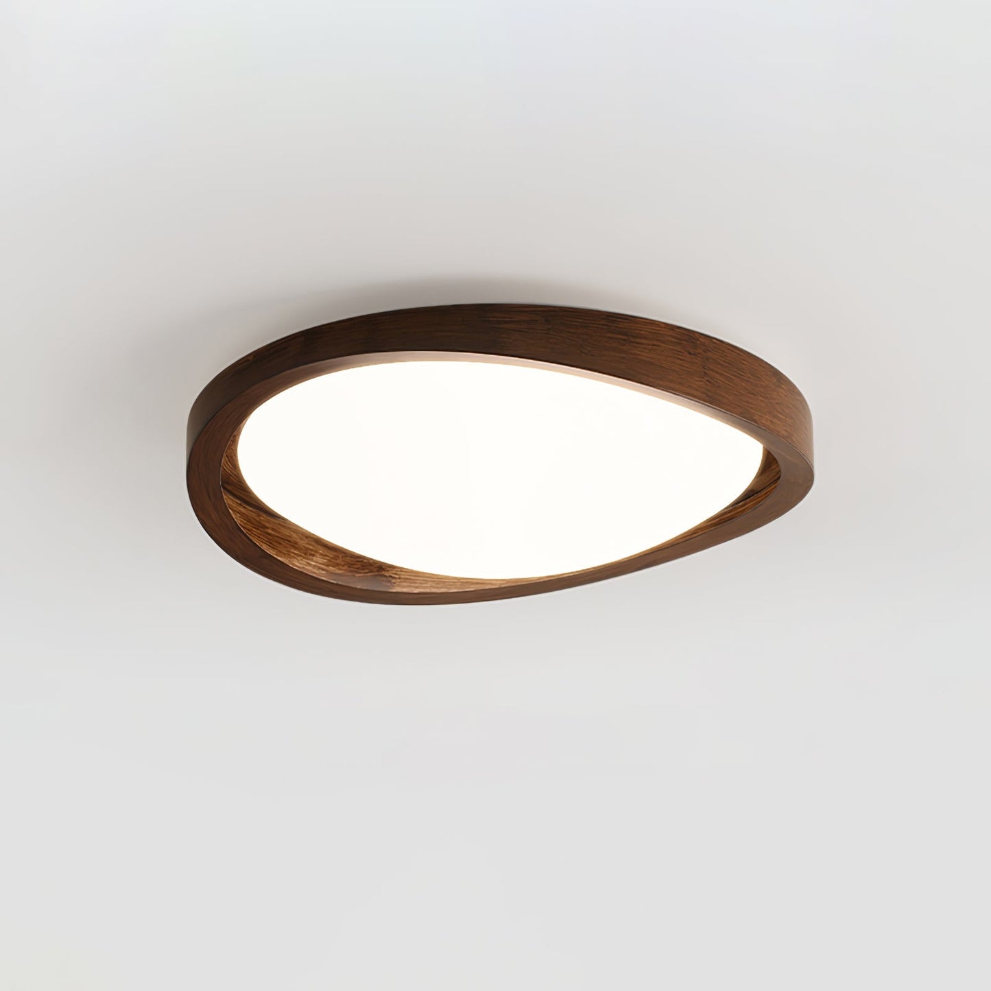 Walnut Ceiling Light for Bedroom & Living Room – Curved Wood Edge LED Flush Mount, Modern Minimalist Hallway & Kitchen Fixture