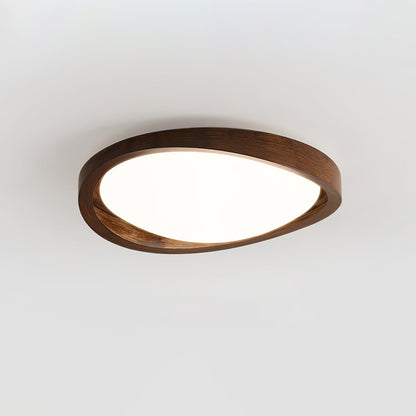 Walnut Ceiling Light for Bedroom & Living Room – Curved Wood Edge LED Flush Mount, Modern Minimalist Hallway & Kitchen Fixture